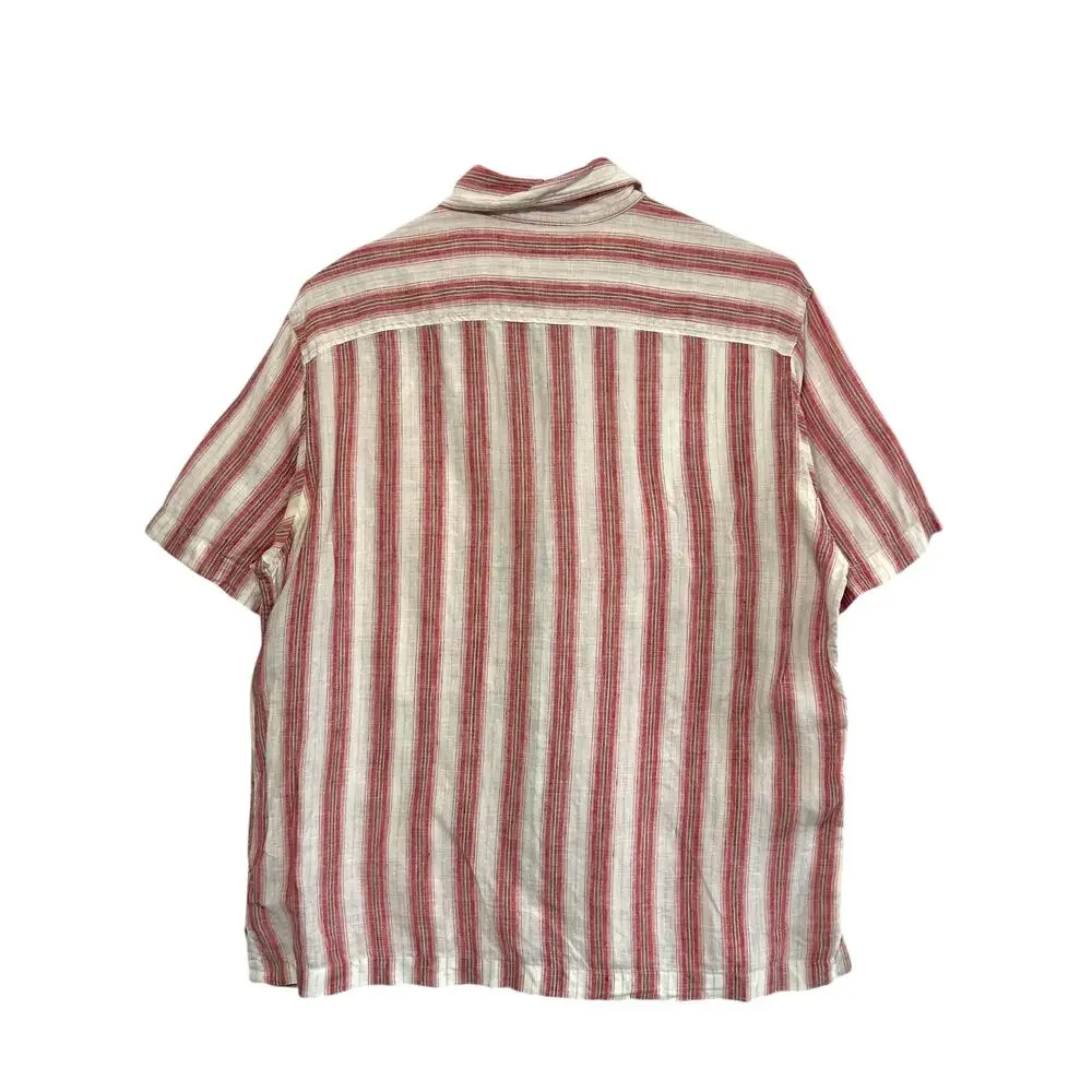Banana Republic 100% Linen Striped Shirt Vintage Men's Sz S Red Striped Y2K